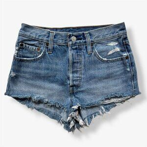 Levi Strauss & Co High-Rise Denim Distressed Button Shorts 501 No-Stretch W25